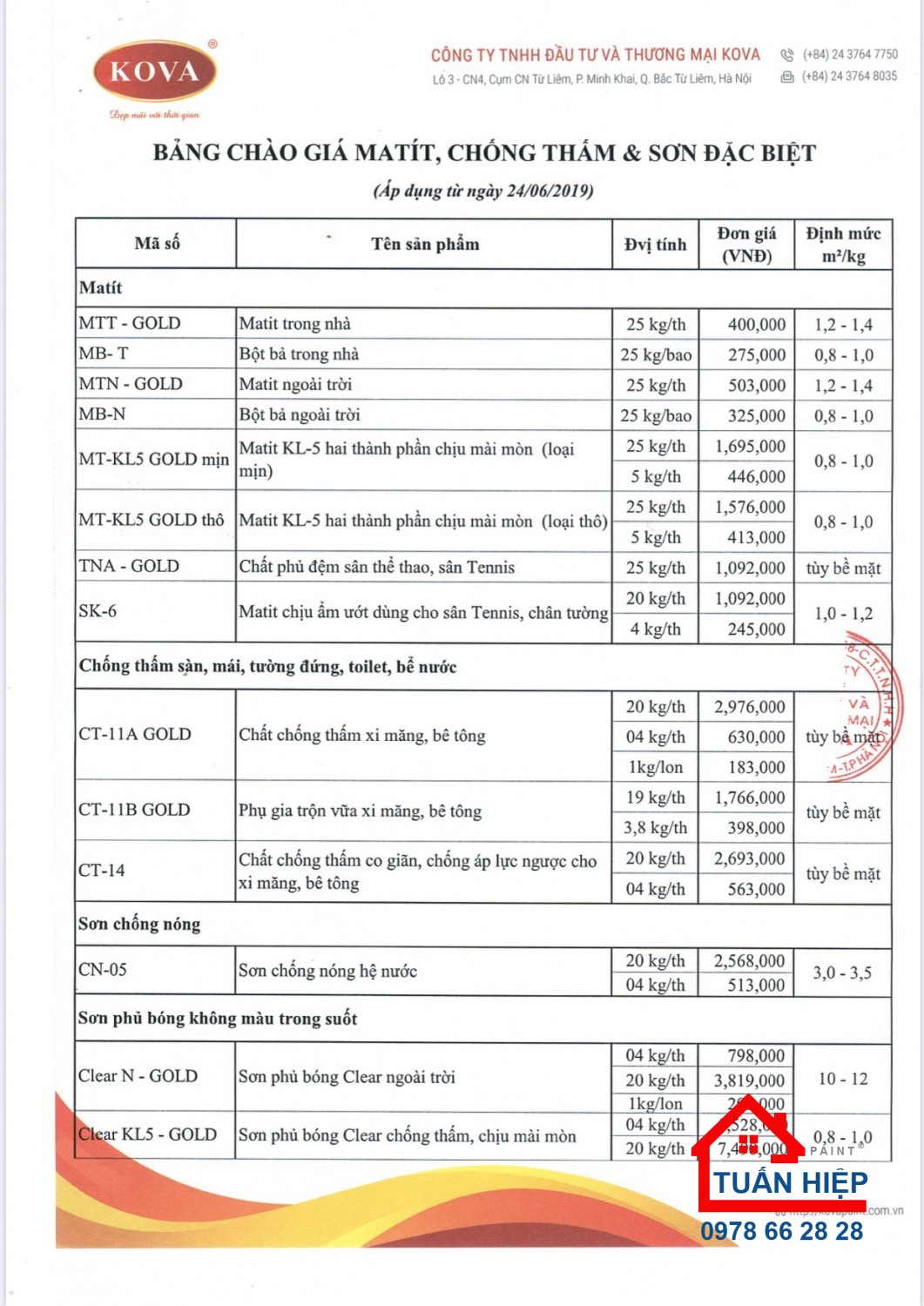 Bảng Giá Sơn Kova Cập Nhật Mới Nhất Năm 2020 7725